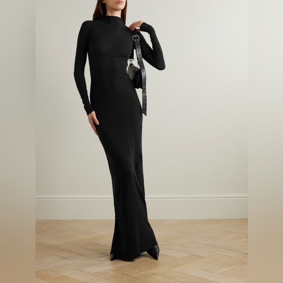 NWT BALENCIAGA Ribbed-knit turtleneck maxi dress Black Size Medium Authentic - Picture 3 of 16